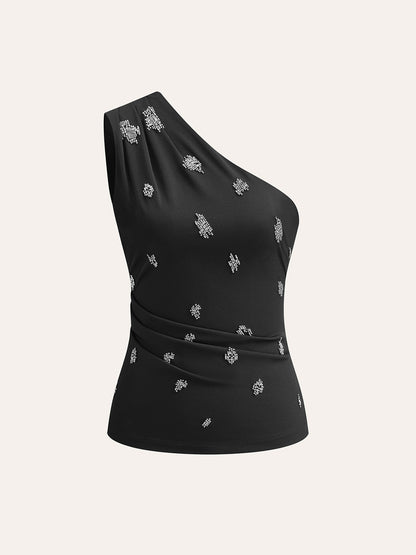 Tek Omuzlu Süslemeli Üst