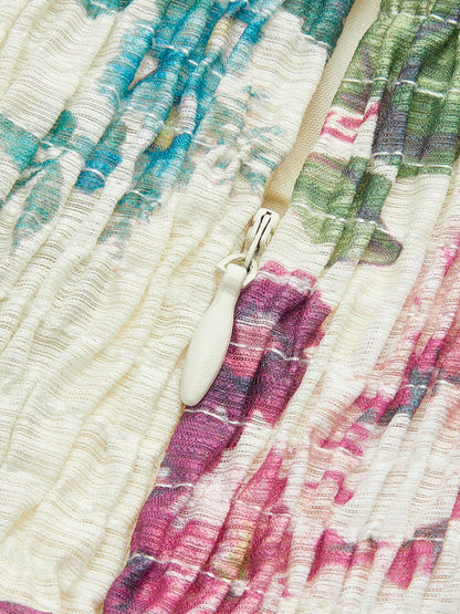 Çiçek Desenli Bağcıklı Kemerli Elbise