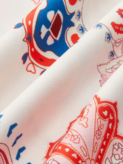 Çiçek Desenli Düğmeli Kemerli Elbise