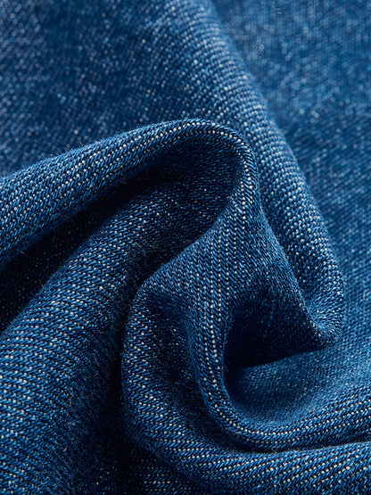 Metal Düğmeli Bağlamalı Kot V Yaka Şort Takımı