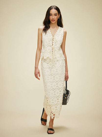 Dantel Önden Bağlamalı Etekli Üst Takım