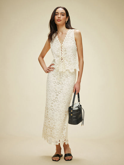 Dantel Önden Bağlamalı Etekli Üst Takım