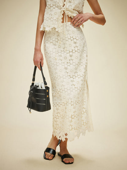 Dantel Önden Bağlamalı Etekli Üst Takım