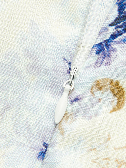 Çiçek Desenli Kabarık Kollu Kemerli Elbise