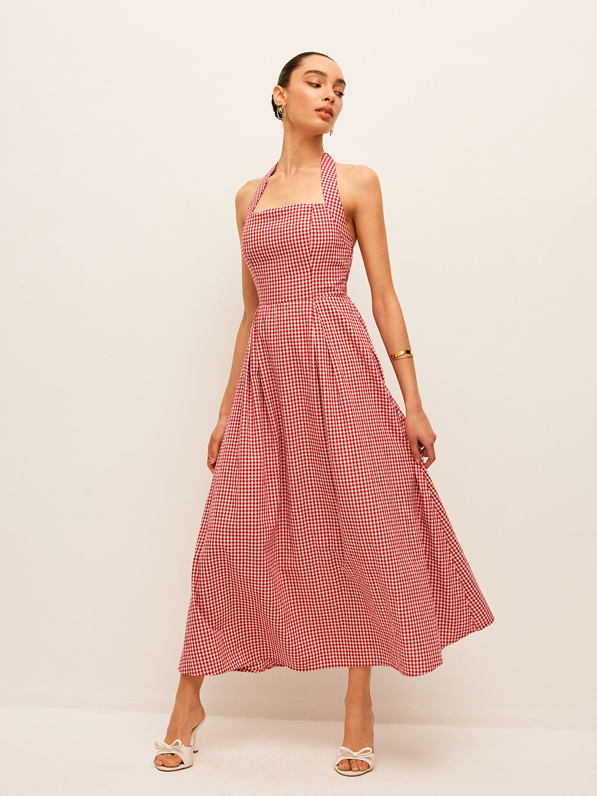 Pamuk ve Keten Ekose Askılı Elbise