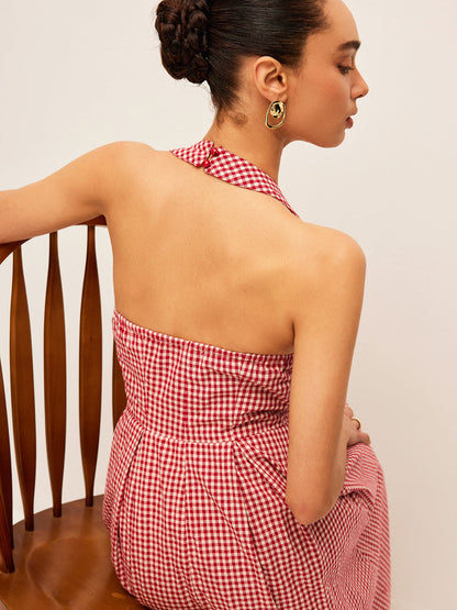 Pamuk ve Keten Ekose Askılı Elbise