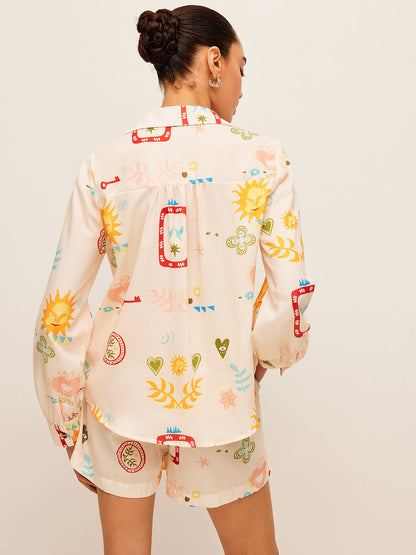 Pileli Desenli Baskılı Şort Takımı