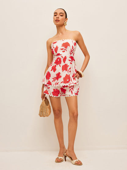 Cepli Çiçek Askısız Üst Şort Takımı