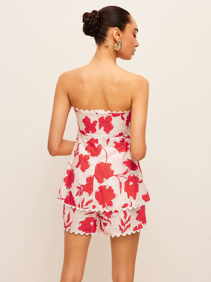 Cepli Çiçek Askısız Üst Şort Takımı