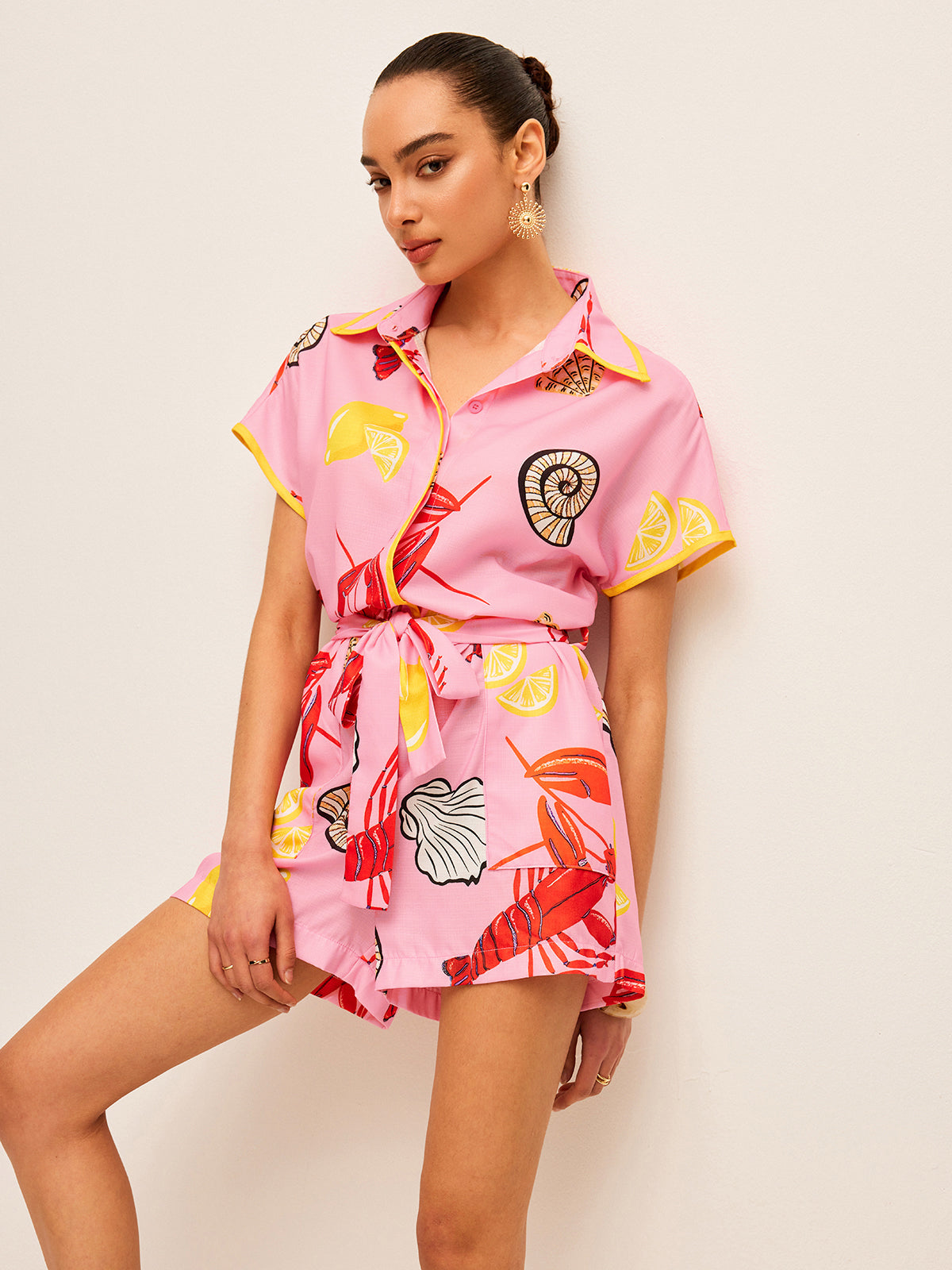 Meyve ve Kabuk Desenli Bağcıklı Tulum