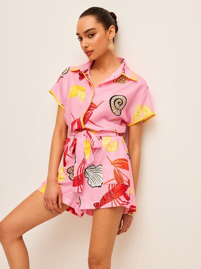 Meyve ve Kabuk Desenli Bağcıklı Tulum