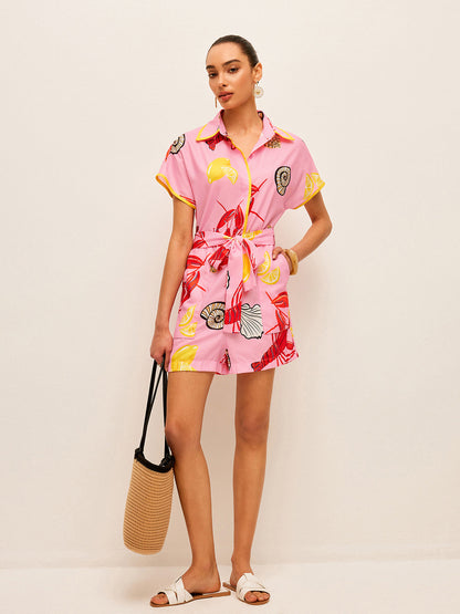 Meyve ve Kabuk Desenli Bağcıklı Tulum