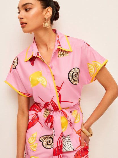 Meyve ve Kabuk Desenli Bağcıklı Tulum