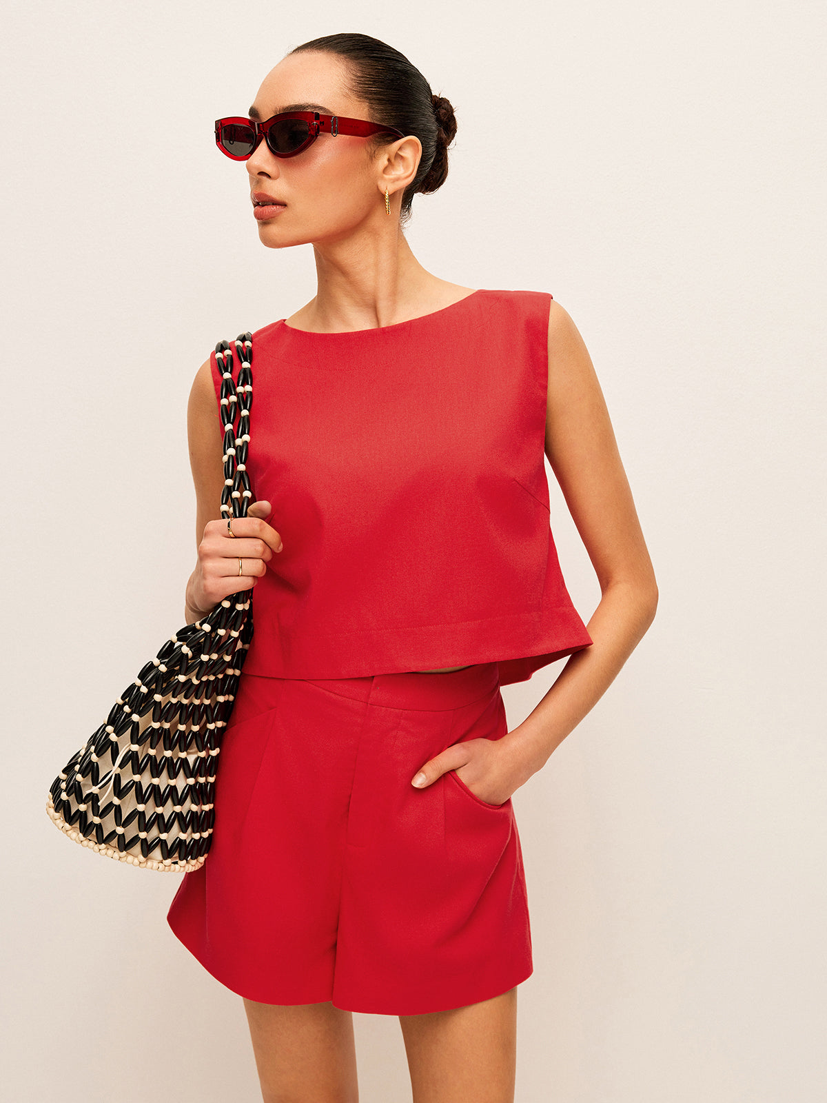 Pamuk ve Keten Kolsuz Üst Şort Takımı