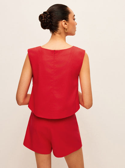 Pamuk ve Keten Kolsuz Üst Şort Takımı