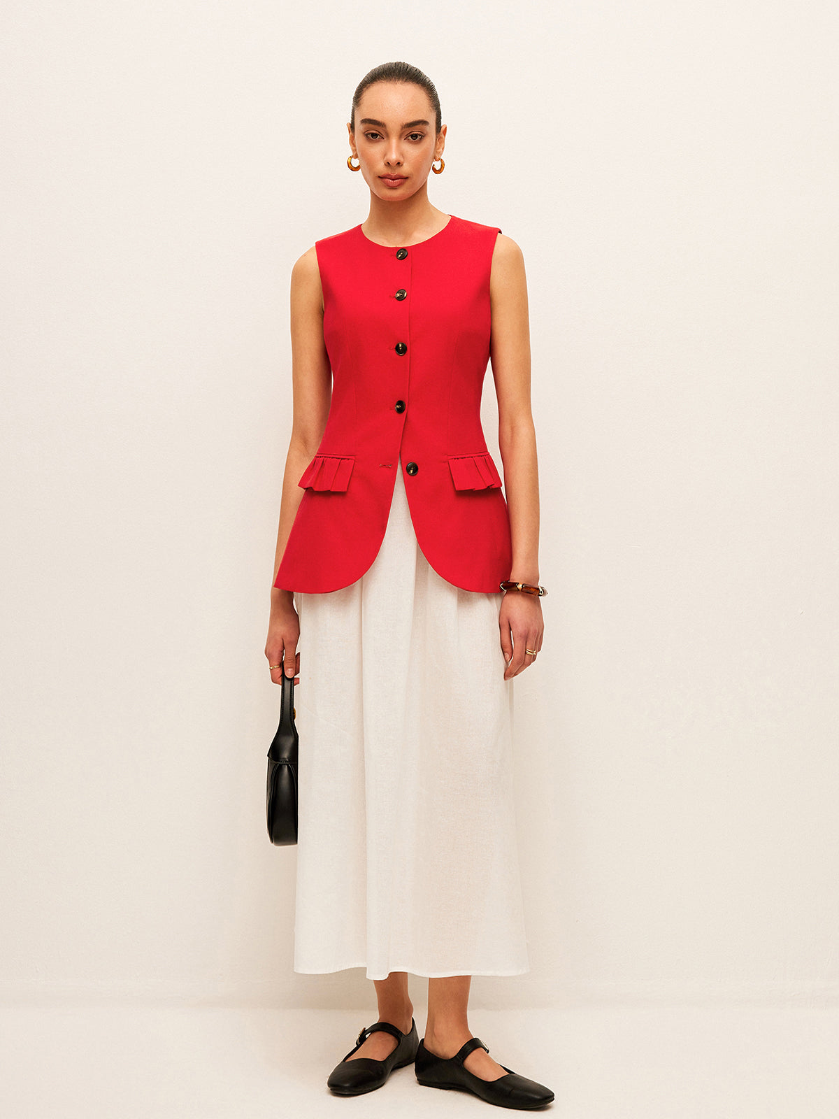 Pamuk ve Keten Düğmeli Yelek