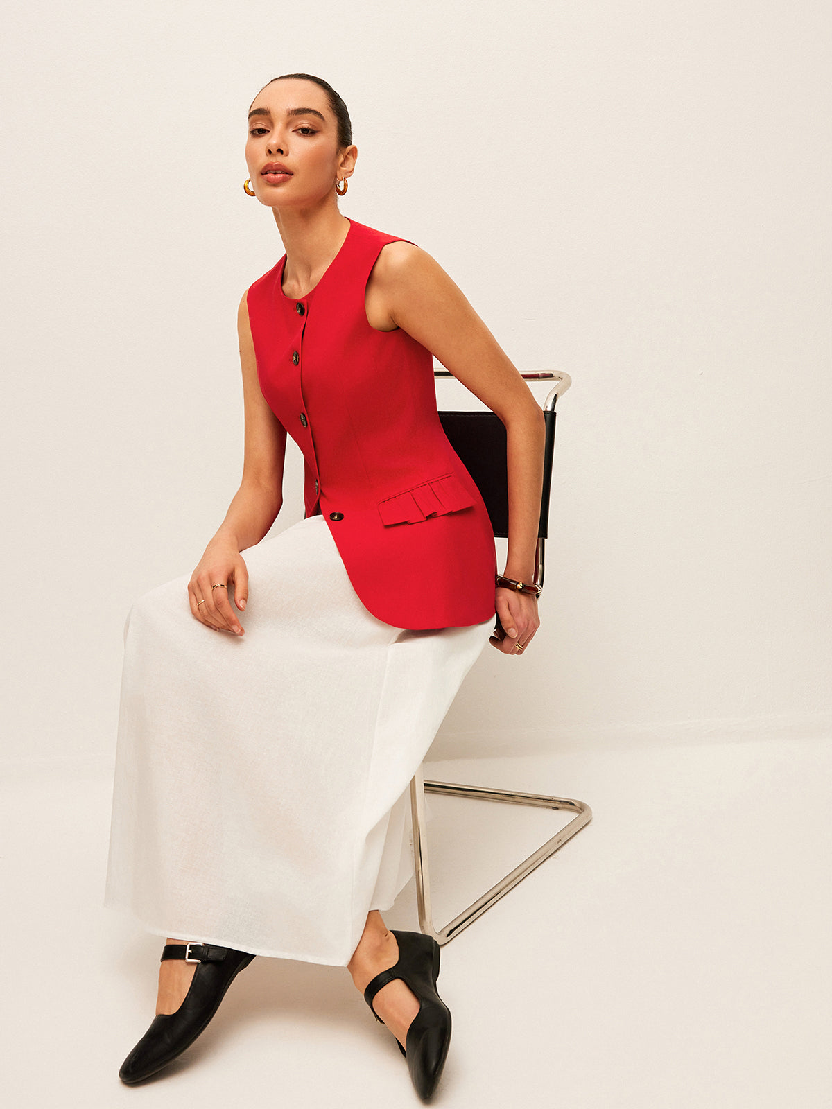 Pamuk ve Keten Düğmeli Yelek