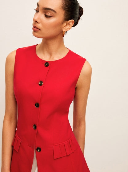 Pamuk ve Keten Düğmeli Yelek