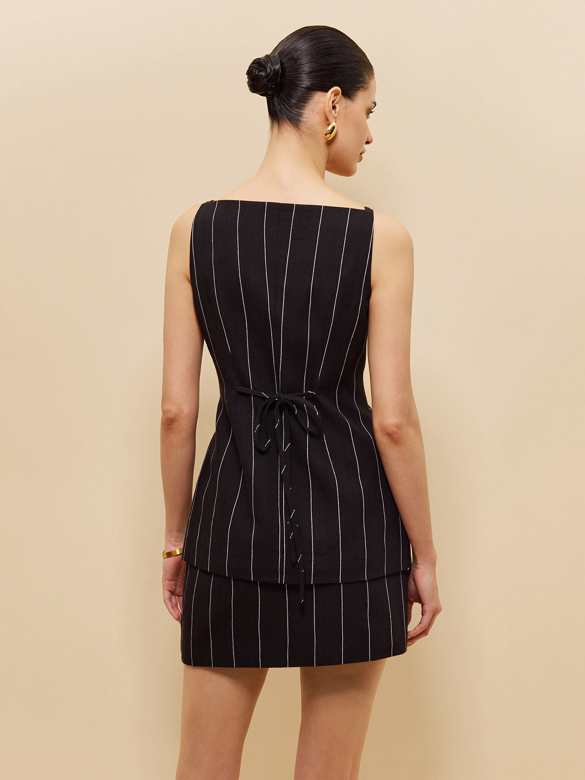 Keten ve Pamuklu Kolsuz Düğmeli Yelek