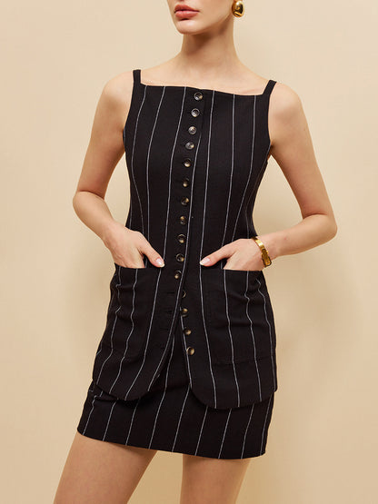 Keten ve Pamuklu Kolsuz Düğmeli Yelek