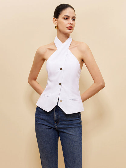 Keten ve Pamuklu Çapraz Askılı Üst