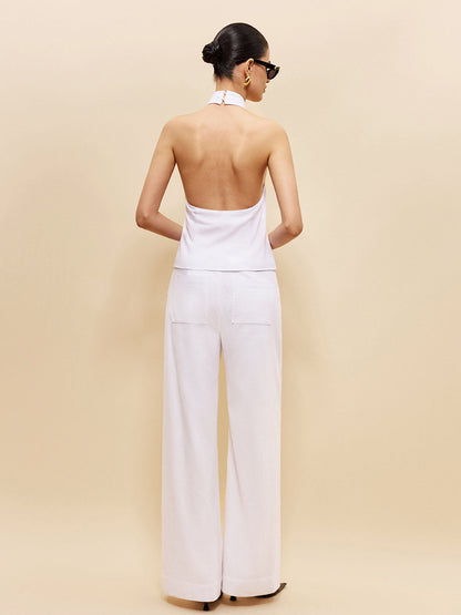 Keten ve Pamuklu Çapraz Askılı Üst