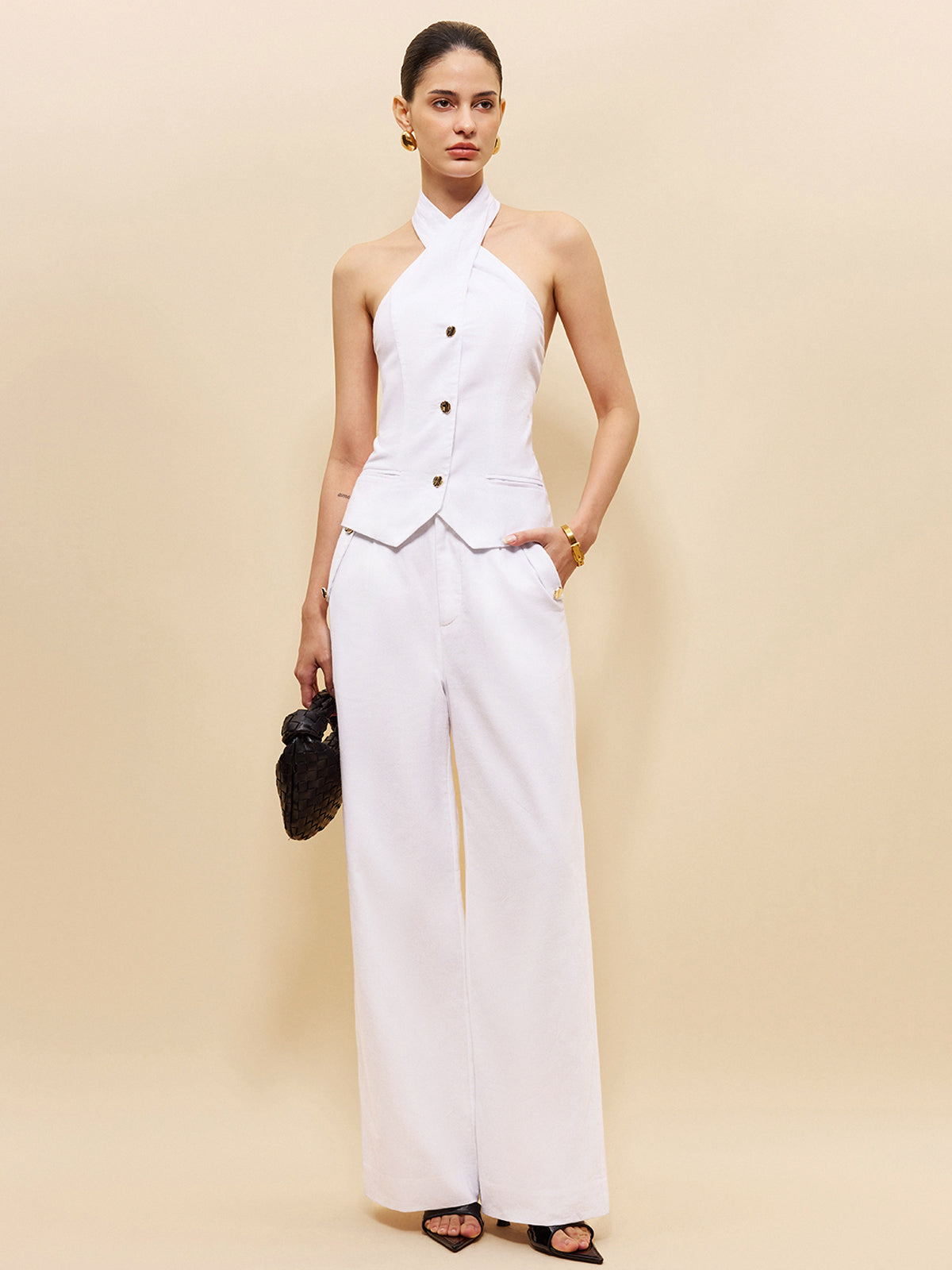 Keten ve Pamuklu Çapraz Askılı Üst