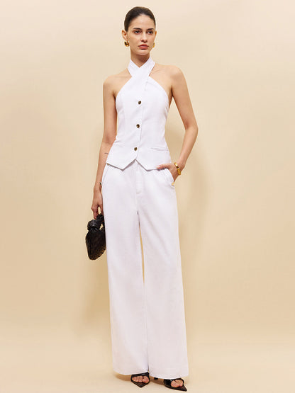 Keten ve Pamuklu Çapraz Askılı Üst