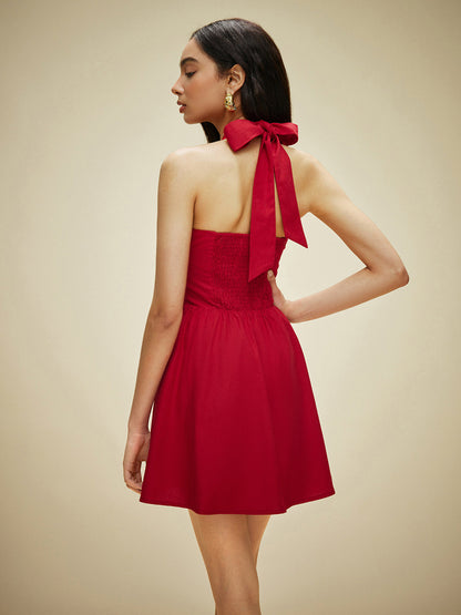 Pamuk ve Keten Askılı Yaka Önü Düğmeli Elbise