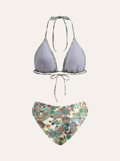Paisley Desenli Arkası Bağlamalı Bikini Takımı