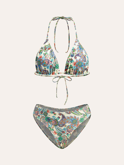 Paisley Desenli Arkası Bağlamalı Bikini Takımı