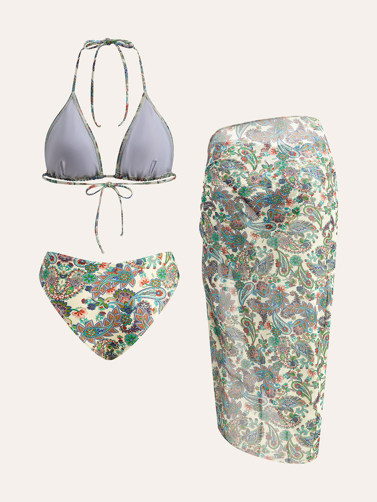 Paisley Desenli Arkası Bağlamalı Bikini Takımı