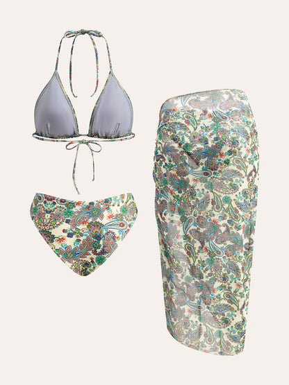 Paisley Desenli Arkası Bağlamalı Bikini Takımı