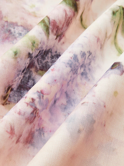 Kemerli Balon Kollu Çiçekli Elbise