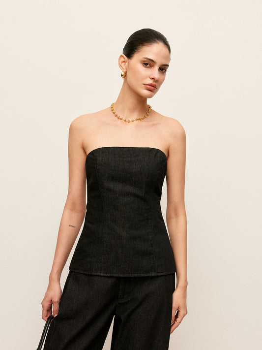 Sırt Fermuarlı Askısız Kot Üst