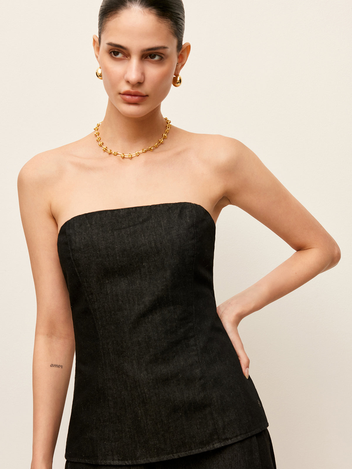 Sırt Fermuarlı Askısız Kot Üst