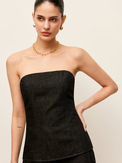 Sırt Fermuarlı Askısız Kot Üst