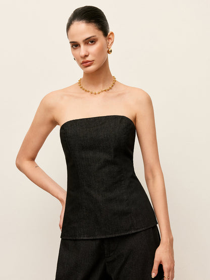 Sırt Fermuarlı Askısız Kot Üst