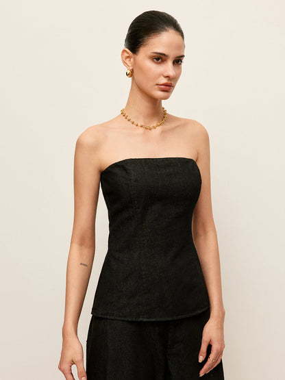 Sırt Fermuarlı Askısız Kot Üst