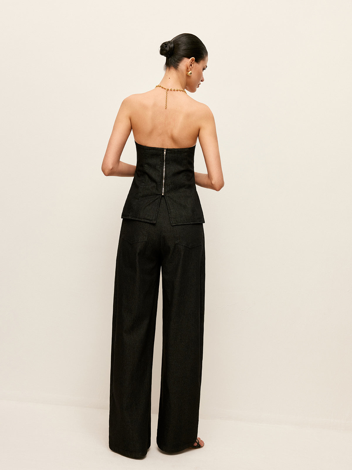 Sırt Fermuarlı Askısız Kot Üst