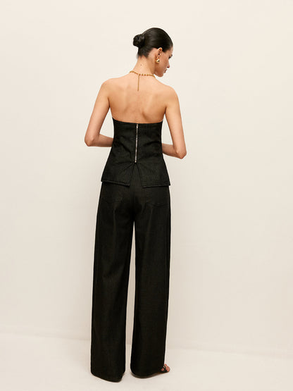 Sırt Fermuarlı Askısız Kot Üst