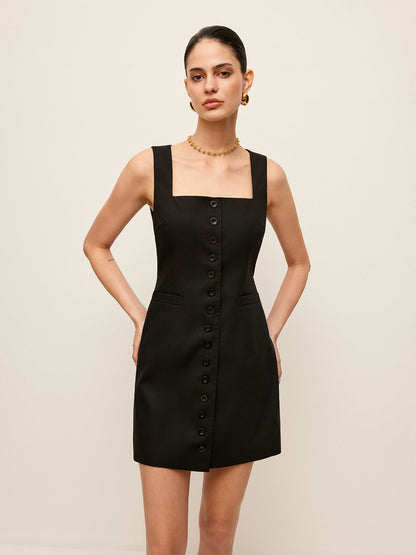 Cepli Pamuklu ve Keten Düğmeli Elbise