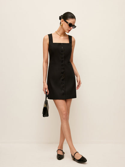 Cepli Pamuklu ve Keten Düğmeli Elbise