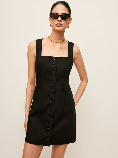 Cepli Pamuklu ve Keten Düğmeli Elbise