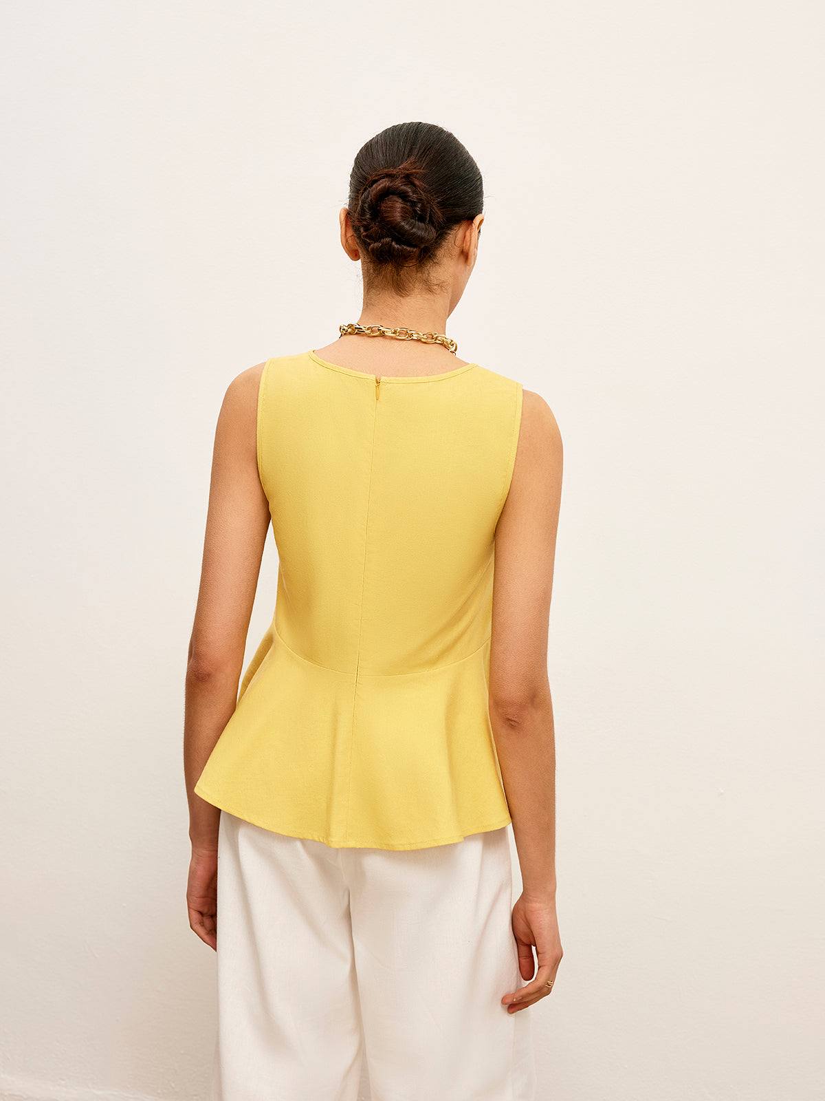 Pamuk ve Keten V Yaka Peplum Üst