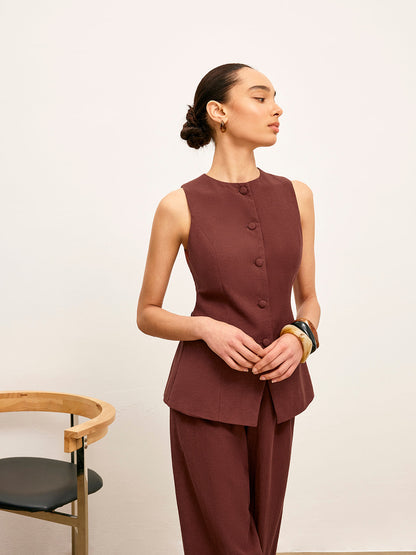 Cep Detaylı Düğmeli Yelek