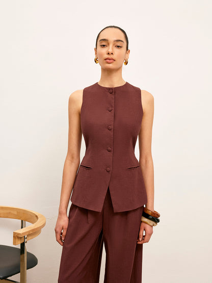 Cep Detaylı Düğmeli Yelek