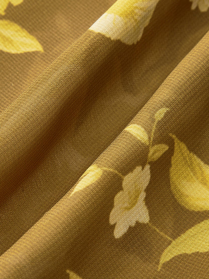 Çiçekli Fırfırlı Arkadan Bağlamalı Cami Elbisesi