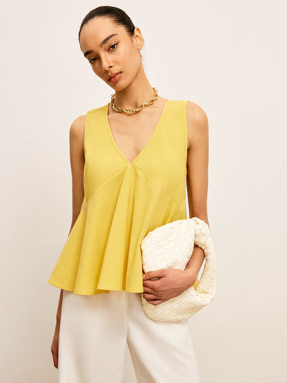 Pamuk ve Keten V Yaka Peplum Üst