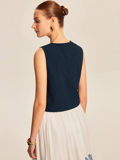 Önü Bağlamalı Boncuklu Kolsuz Üst